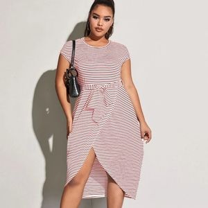 Striped Tulip Hem Belted Dress